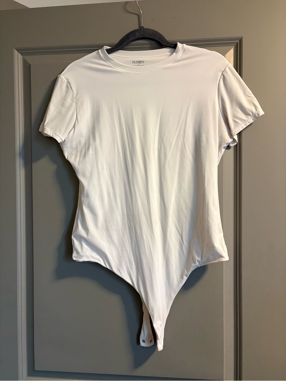 White Short Sleeve Bodysuit with Snap Hem